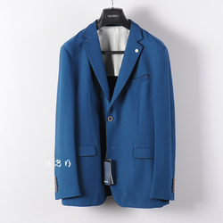 威可多蓝色西服男士春季薄两粒扣时尚宽松商务休闲双开衩抗皱西装