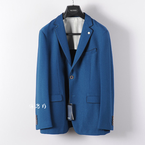 威可多蓝色西服男士春季薄两粒扣时尚宽松商务休闲双开衩抗皱西装