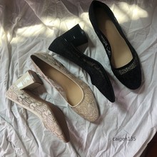 子白菜价 蕾丝方头单鞋 包邮 粗跟浅口甜美显瘦高跟女鞋 2019春夏新款