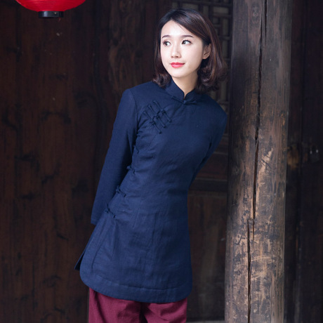 如意风女唐装长袖上衣棉衣冬款中式民国风改良版复古日常旗袍上衣商品大图
