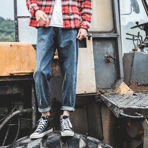 LMTNZD春季牛仔裤男士直筒韩版潮流港风港味加厚修身宽松小脚裤子