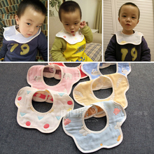 微瑕处理婴幼儿按扣围嘴宝宝防口水巾6层纯棉纱布360度花瓣软吸水