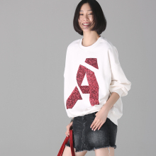 米可可 R7970 文艺大码圆领纯棉字母宽松落肩袖卫衣女 2018秋新图片