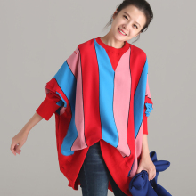 米可可 R6615 文艺大码彩条撞色圆领蝙蝠袖oversize卫衣女 新秋图片
