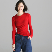 米可可 T6685 文艺大码圆领素色打底长袖舒适薄T恤女 2018秋新图片