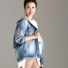 米可可  W1870 文艺大码纯棉连帽牛仔外套女休闲上衣潮 2018秋图片