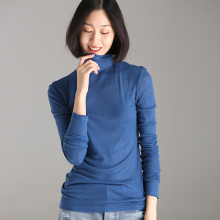 米可可  T6686 文艺大码高领纯色舒适百搭长袖薄T恤女 2018秋新图片