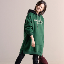 米可可 R2317文艺大码字母口袋加绒保暖中长款连帽卫衣女18冬新图片