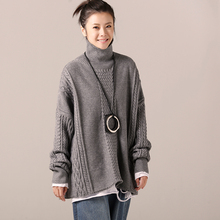 米可可  M8303 文艺大码高领宽松加厚纯色打底织花毛衣女 2018冬图片