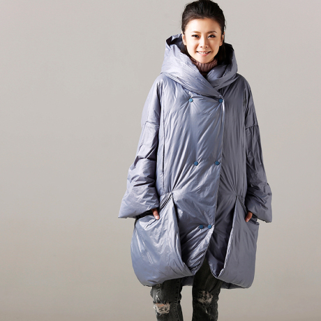 米可可  Y8913 文艺大码连帽双排扣加厚中长款羽绒服女 2018冬新商品大图