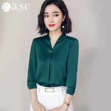 艾尚臣职业装女2018新款OL修身面试墨绿色衬衫时尚衬衣正装工作服图片
