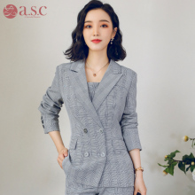 艾尚臣2018新款职业装时尚气质西装格子外套女修身正装工服秋冬款图片