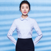 艾尚臣2017秋冬新款韩版保暖衬衫女长袖纯棉娃娃领蓝色衬衣韩范图片