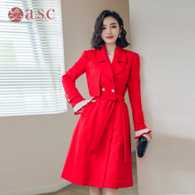 艾尚臣职业装女2018新款大红毛呢大衣中长款女士赫本风外套工作服图片