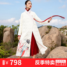 反季清仓中国民族风女装中式立领加长款过膝羽绒服18冬季印花外套图片