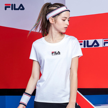 FILA 斐乐官方 女子短袖T恤 2019夏季新款简约净色刺绣亲肤短袖T