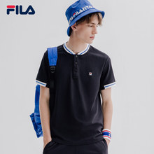2019夏季新款 时尚 商务针织V领男装 斐乐官方 POLO衫 男子短袖 FILA