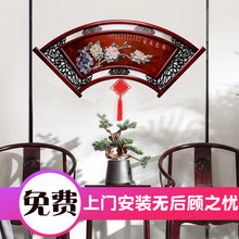 现代新中式客厅玄关餐厅挂画浮雕壁挂实木工艺画大扇形玉雕装饰画