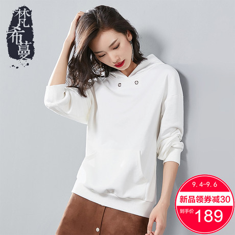梵希蔓2018早秋卫衣女潮欧美长袖宽松韩版薄款套头连帽白色上衣女商品大图