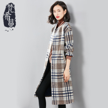 梵希蔓2018流行格子大衣女中长款过膝保暖修身显瘦复古毛呢外套女图片