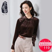 梵希蔓金丝绒上衣女时尚2018新款初秋短款条纹T恤长袖立领打底衫图片