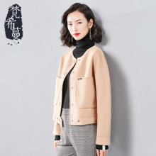 梵希蔓2018冬季羊毛外套女短款驼色长袖双面呢宽松复古休闲开衫女图片