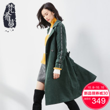 梵希蔓灯芯绒风衣女中长款2018秋冬新款韩版翻领双排扣长袖外套女图片