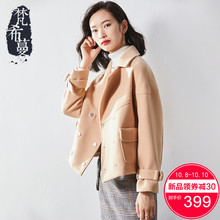 梵希蔓毛呢外套女短款小个子2018冬装双排扣翻领卡其色呢子大衣女图片