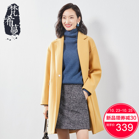 梵希蔓冬季外套女2018新款中长款毛呢韩版修身显瘦西装领呢子大衣商品大图