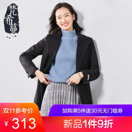 梵希蔓赫本风毛呢大衣女2018新款冬季百搭复古黑色西装领呢子外套商品大图