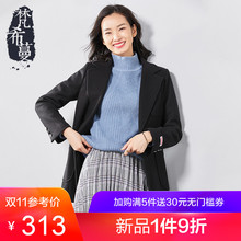 梵希蔓赫本风毛呢大衣女2018新款冬季百搭复古黑色西装领呢子外套图片