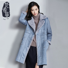 梵希蔓新款韩版鹿皮绒外套女2017冬装中长款修身长袖保暖加厚大衣图片