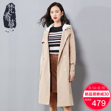 梵希蔓秋款外套女2018新款卡其色风衣女中长款修身显瘦OL连帽大衣图片