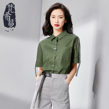 梵希蔓复古文艺衬衫短袖2018夏季新款女装韩版短款纯棉衬衣白色图片