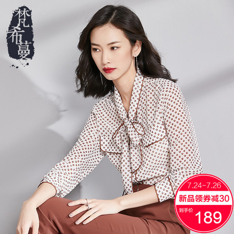 梵希蔓雪纺衬衫女长袖2018秋季波点印花系带优雅减龄宽松显瘦上衣商品大图
