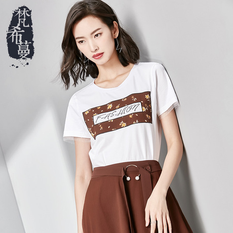 梵希蔓T恤女短袖2018新款夏款时尚字母印花圆领韩版休闲打底衫女商品大图