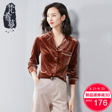 梵希蔓丝绒衬衫女装长袖2018秋季新款v领chic早秋上衣慵懒风衬衣图片