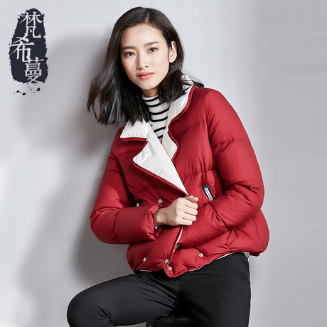 梵希蔓双排扣短款羽绒服2017冬装新款女士时尚翻领加厚白鸭绒外套商品大图