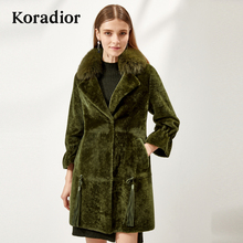 Koradior/珂莱蒂尔品牌女装2018冬装新款中长款羊剪绒大衣外套女图片