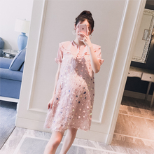 孕妇装2019夏装新款韩版雪纺流苏亮片甜美时尚显瘦孕妇辣妈连衣裙
