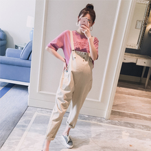 孕妇装2019夏装新款韩版纯色口袋可调节休闲时尚孕妇背带裤长裤子