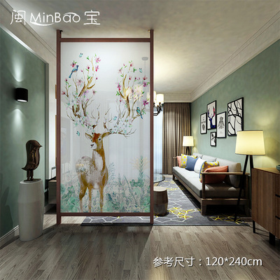 简约现代实木屏风隔断入户玄关门厅镂空欧式隔断座屏【福禄长久】