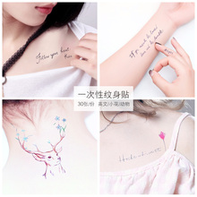 网红韩国少女防水仿真纹身贴持久花朵鲸鱼可爱脚踝贴纸30张套装