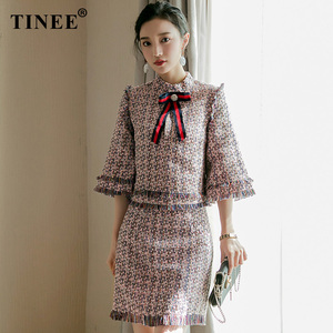 小香风加厚毛呢裙子两件套、