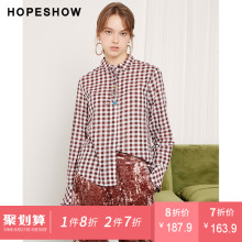 红袖秋季2018新款女装韩版格子刺绣流苏单排扣翻领长袖衬衫上衣女图片