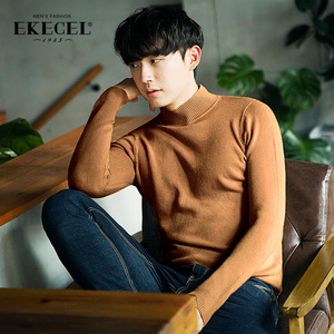 秋冬半高领毛衣男 