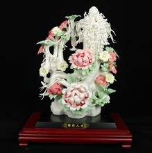 精品白瓷陶瓷雕花 纯手工陶瓷花 玻璃罩瓷雕花 生日礼品 辉煌人生