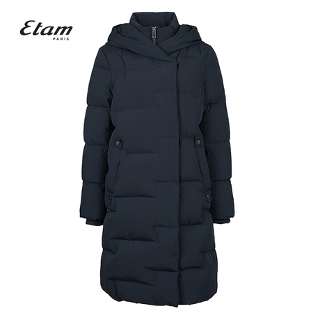 艾格Etam2018冬季新款女韩范连帽口袋中长款羽绒服8E013503340商品大图