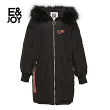 艾格E&joy2018冬季新款女印花毛领连帽中长款羽绒服8E083500795图片