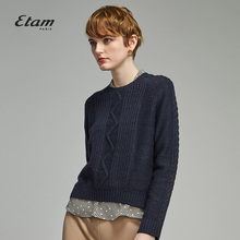 艾格Etam2018冬季新款女圆领宽松慵懒套头短款毛衣8E011713840图片